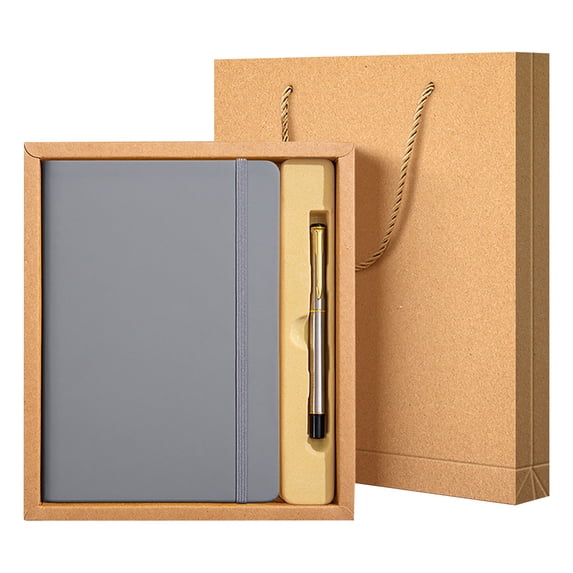 BIZHUA A5 Elastic Band Notebook Gift Set Gray, 200 Page Lined Journal with Matching Pen, Stationery Gift Set for Home Desk