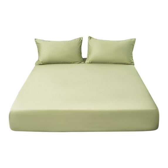 BIZHUA Clearance Four-Piece Set Fitted Bottom Sheet Queen Fitted Sheet Solid Color Fitted Bed Sheet Soft Bottom Sheet with 11" Deep Pocket Washed Mattress Cover Fit Bed Sheets