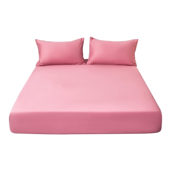 BIZHUA Clearance Four-Piece Set Fitted Bottom Sheet Queen Fitted Sheet Solid Color Fitted Bed Sheet Soft Bottom Sheet with 11" Deep Pocket Washed Mattress Cover Fit Bed Sheets