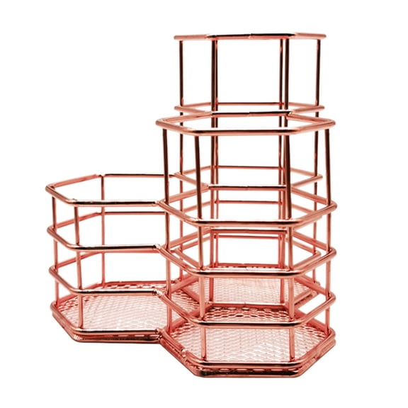 BIZHUA Hexagonal Metal Makeup Organizer, Wire Frame Multi Slot Design, Vanity Cosmetic Pen Storage