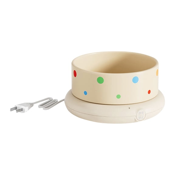 BIZHUA Large Beige Dot Bowl with Heating Base, Ceramic Food Warmer for Kitchen, Electric 3 Setting Heat Plate for Food
