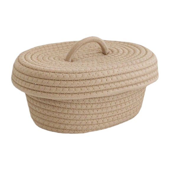 BIZHUA Oval Baskets with Lids Decorative Baskets with Lids for Organizing Natural Cotton Rope Lidded Baskets with Handles Storage Baskets with Lids 1Pc, A Storage Box