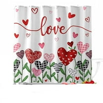 BIZHUA Valentine'S Day Shower Curtain Red Love Shower Curtains Set with Hooks Heart Leaves Fabric Bathroom Curtains Decor Accessories Long, 1 Shower Curtain