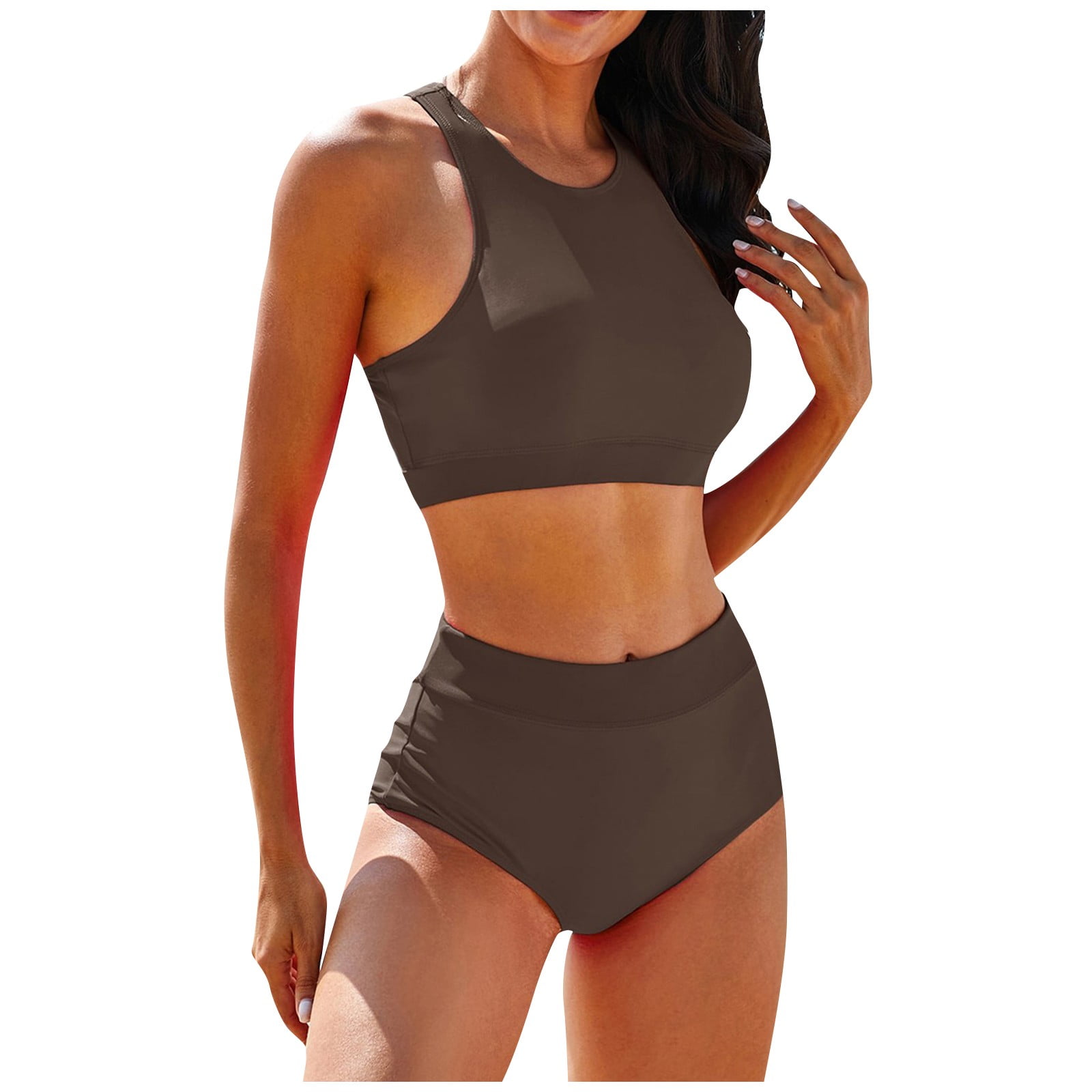 BIZIZA 2 Piece Bathing Suit with Built In Bra Workout Tank Top
