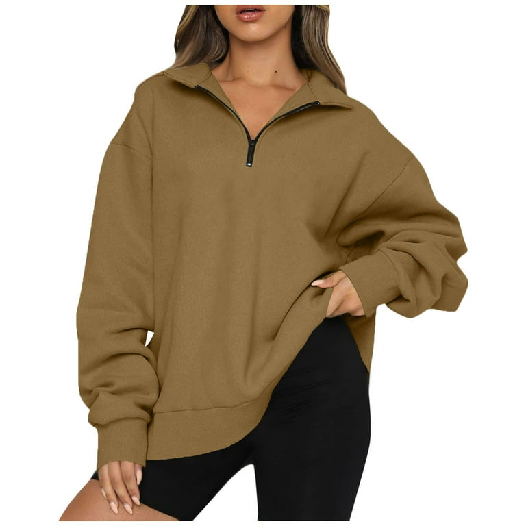 Ollysqiar Ladies Solid Color Hooded Sweater Zip Closure Plus Fleece Casual,deals  of the day clearance,prime specials of the day today,bargain finds,todays  deals sweater