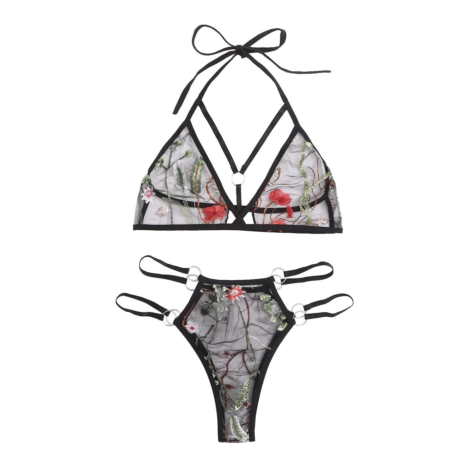 BIZIZA Womens Bra and Panty Set Two Piece Sexy Embroidery Lace Lace Up