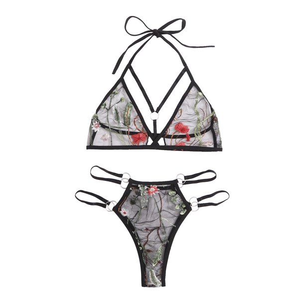 BIZIZA Womens Bra and Panty Set Two Piece Sexy Embroidery Lace Lace Up