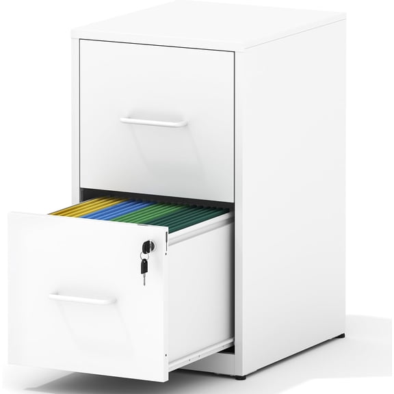 BIZOEIRON 2 Drawer Metal File Cabinet with Lock, 25.6"H Vertical Filing Cabinet for Hanging Legal/Letter Size Files, White