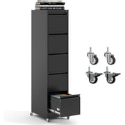 BIZOEIRON 5 Drawer Mobile File Cabinet with Lock, Metal Rolling Filing Cabinet with Wheels for Hanging Legal/Letter Size Files, Black