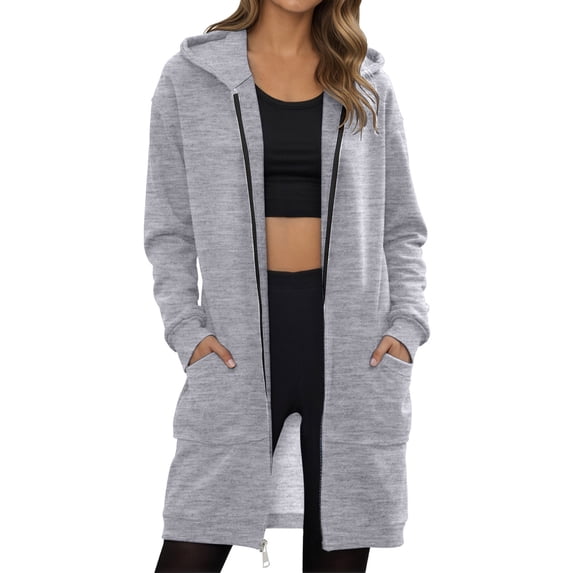 BIbifish Long Hooded Coats For Women Long Sleeve Zip Up Hooded Coats Winter Warm Oversized Drawstring Ladies Outerwear Coats With Pockets