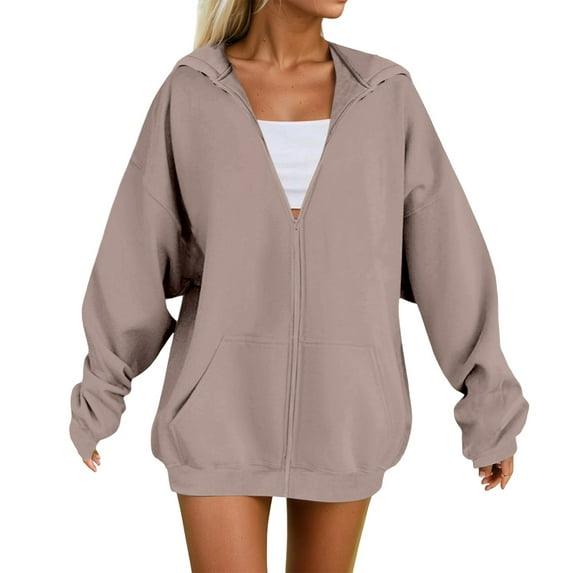 BIbifish Women'S Hoodies Soft Long Sleeve Casual Solid Zip Up Hooded Coats Cozy Oversized Winter Fall Ladies Outerwear Tops With Pockets