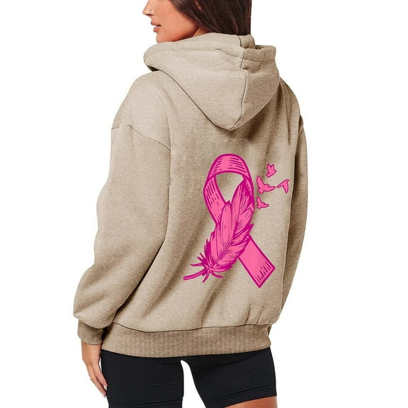BIbifish Womens Hoodies Breast Cancer Awareness Print Zip Up Fall Casual Long Sleeve Pocket Drawstring Casual Sports Ladies Outerwear Coats