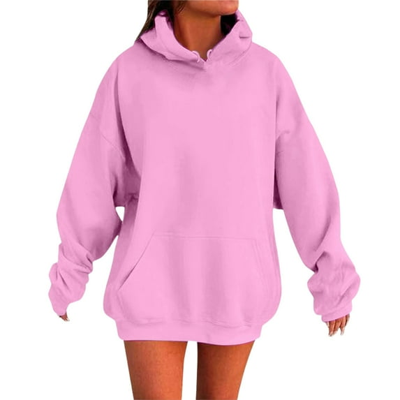BIbifish Womens Hoodies Solid Color Drop Shoulder Hoodie With Pockets Oversized Cozy Fall Winter Sports Workout Casual Wear Sweatshirt Tops