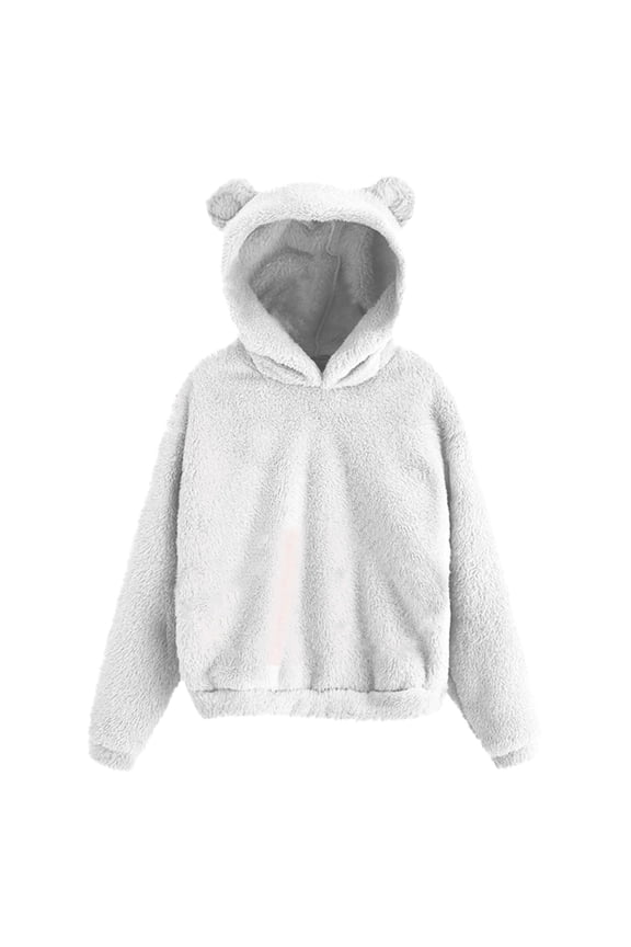 Womens Hoodies With Cute Bear Ears Long Sleeve Soft Fleece Hooded Sweatshirts Warm Pullover Tops Casual Oversized Fall Winter Outfits