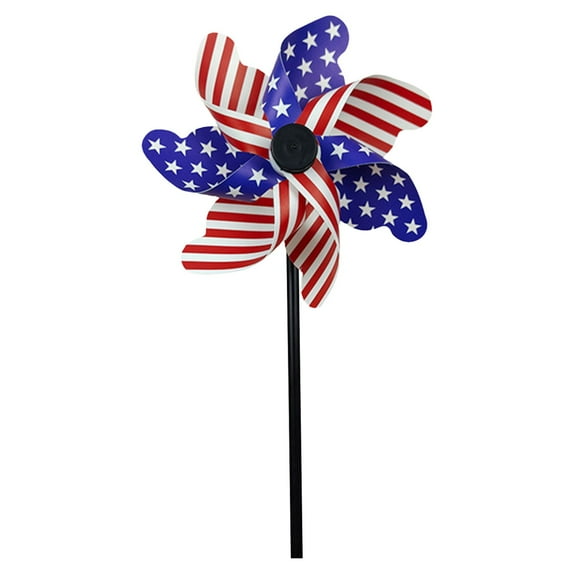 BJBSJSZ 10 Pack Reflective Pinwheels Patriotic Decorations, Flag on Stick Wind Spinner with Stake for Independence Day, Memorial Day July of 4th Party Supplies, Scare Birds Repellent Devices