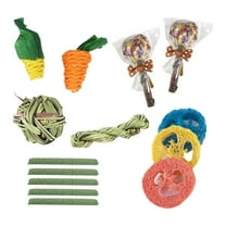 BJBSJSZ 14-Piece Natural Small Pet Chew Toys for Rabbits, Hamsters & Organic Grass Mat, Hay Sticks, Loofah Slices, Wooden Chews & More for Dental Health & Boredom Relief