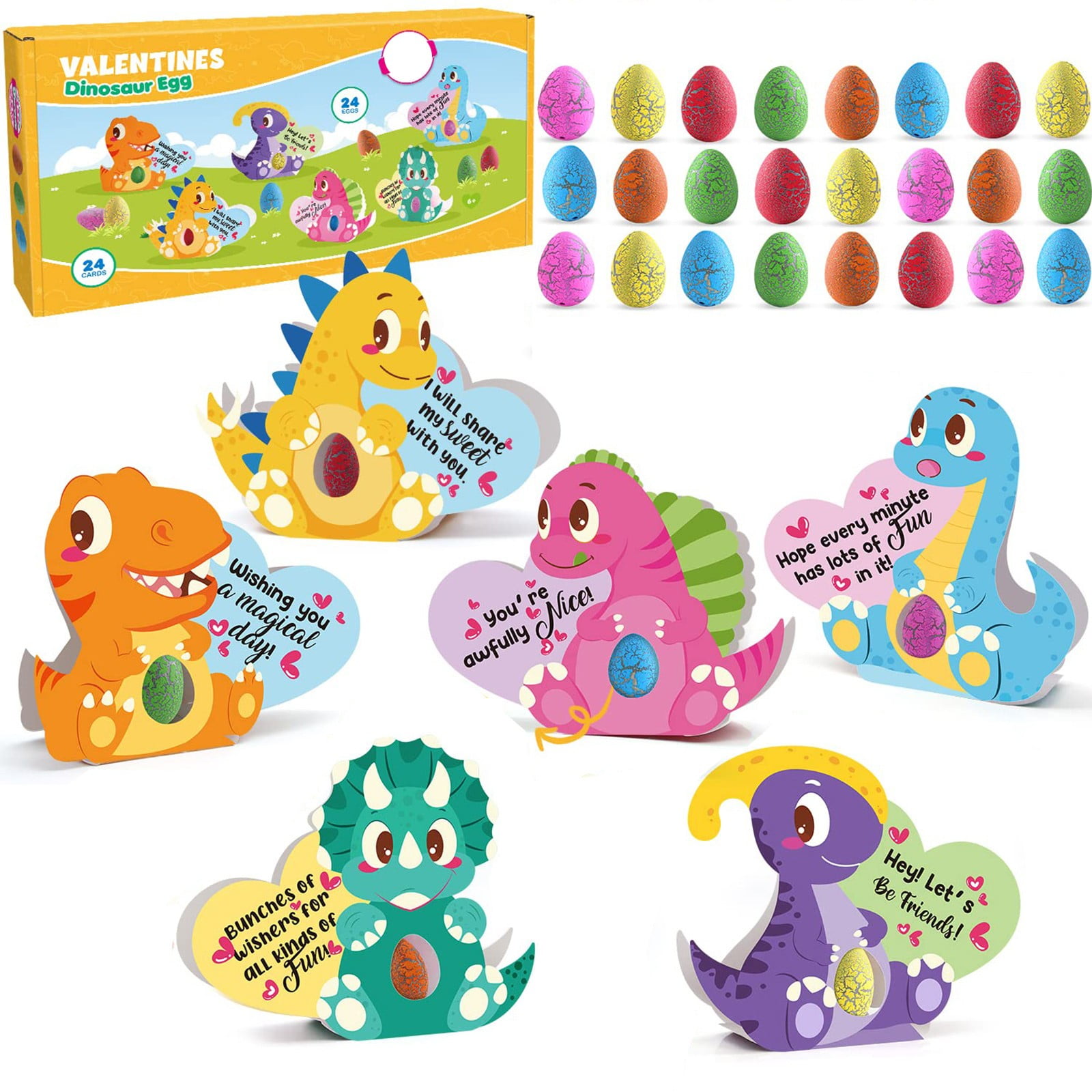 BJBSJSZ 24 Pack 3D Valentines Day Cards for Kids with Hatching Dinosaur(02)