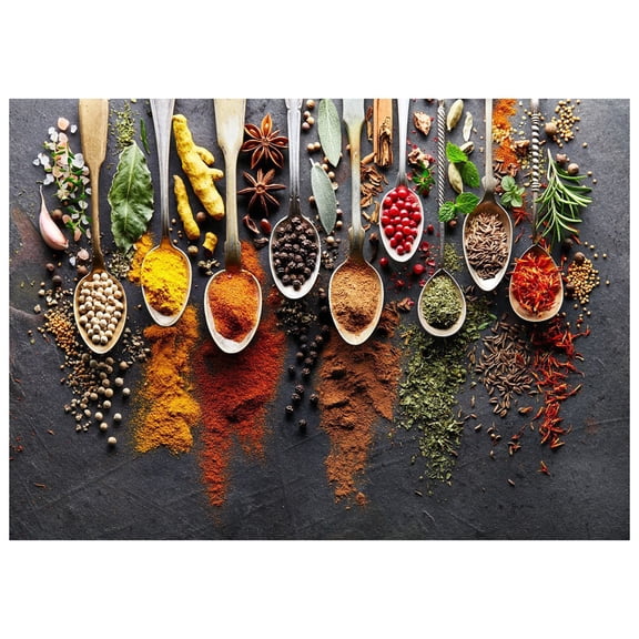 BJBSJSZ Colorful Spices and Spoons Wall Art for Kitchen, Kitchen Dining Room Canvas Wall Decor Art, Modern Kitchen Pictures Wall Decor, Dining Room Art Wall Painting, Canvas Wall Art for Kitchen