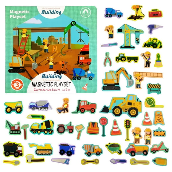 BJBSJSZ Construction Scene Fridge Sticker Play Set - 50 PCS Reusable Refrigerator Sticker Book for Toddlers, Create-a-Scene Travel Game & Educational Toy for 𝗞𝗶𝗱𝘀' Imaginative Learning