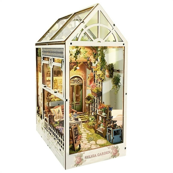 BJBSJSZ DIY Book Nook Kits, 3D Creative Bookend Miniature Book Nook Kit Decorative Bookend Bookshelf Insert (Garden House)