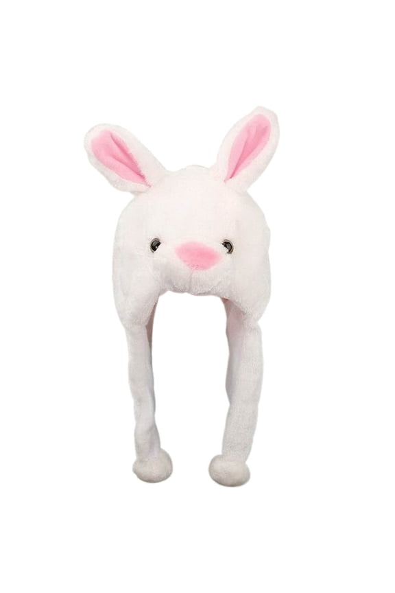 Funny Plush Bunny Moving/Jumping Rabbit Cute Unisex Animal Ear Flap Hat with Paws for Women Girls