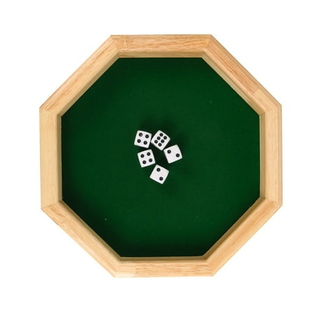 BJBSJSZ Octagon Dice Tray Dice Set, Include Wooden Dice Tray with 6 Dot Dices for Table Games