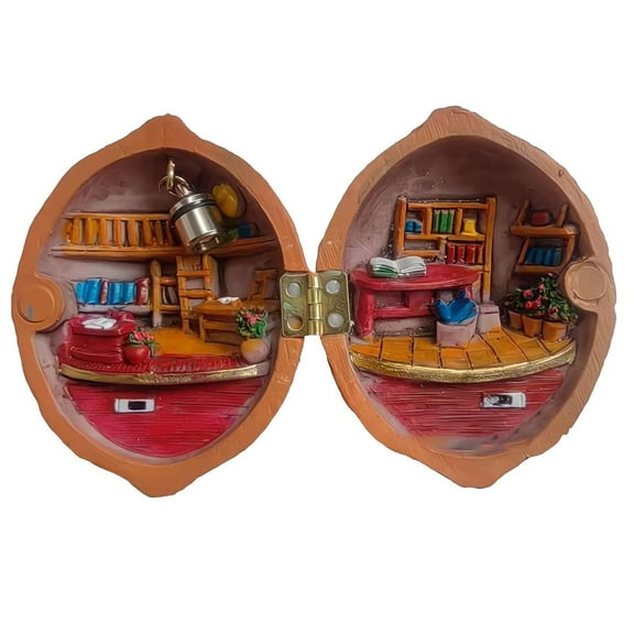BJBSJSZ Walnut Shell Decoration with Warm Light Tiny World Inside Walnut Doll House Miniature Book Store, Mini Library Ornament Kids Adults Birthday Gift