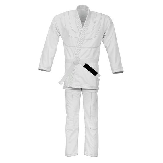 BJJ Gi Kimono, 100% cotton Ultra Light Jiu Jitsu Uniform Black Canvas set, White, K-0