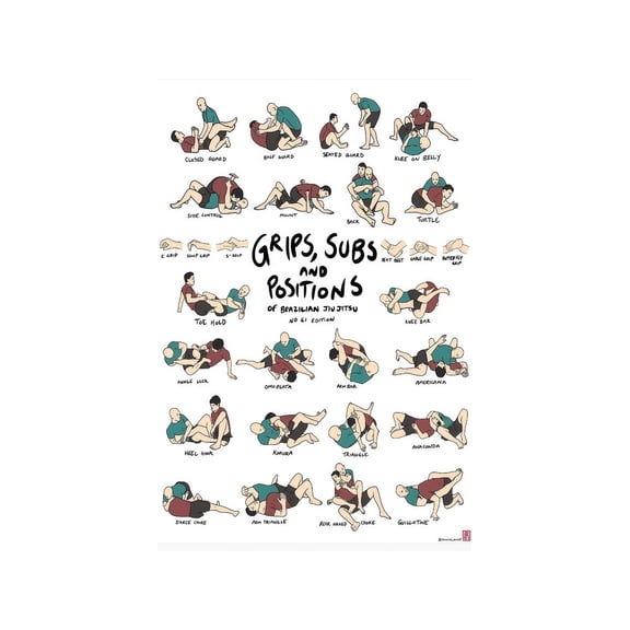 BJJ Jiu Jitsu Moves and Positions Chart Basic Techniques Training Martial Arts Gym Wall Decor Canvas Poster