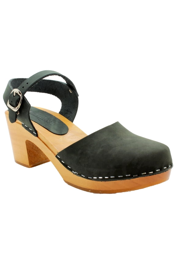 MARGARETA Swedish Wood Clog Sandals in Oiled Leather