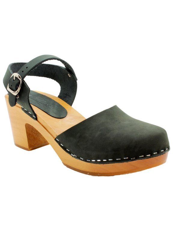 MARGARETA Swedish Wood Clog Sandals in Oiled Leather