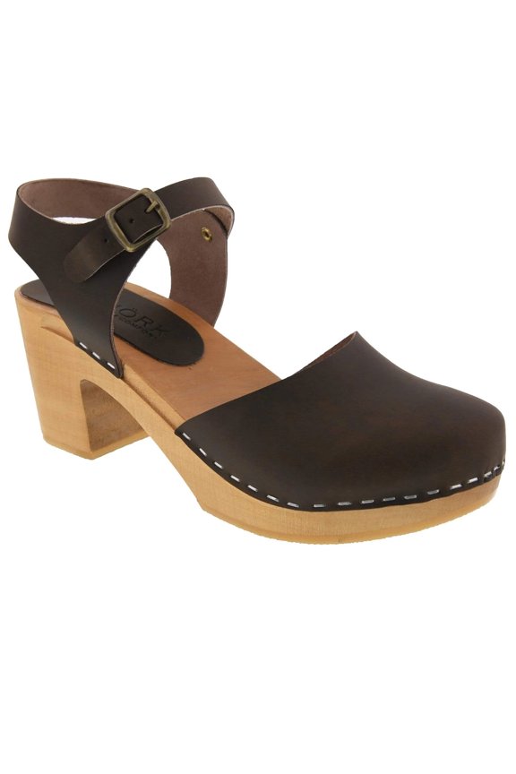 MARGARETA Swedish Wood Clog Sandals in Oiled Leather