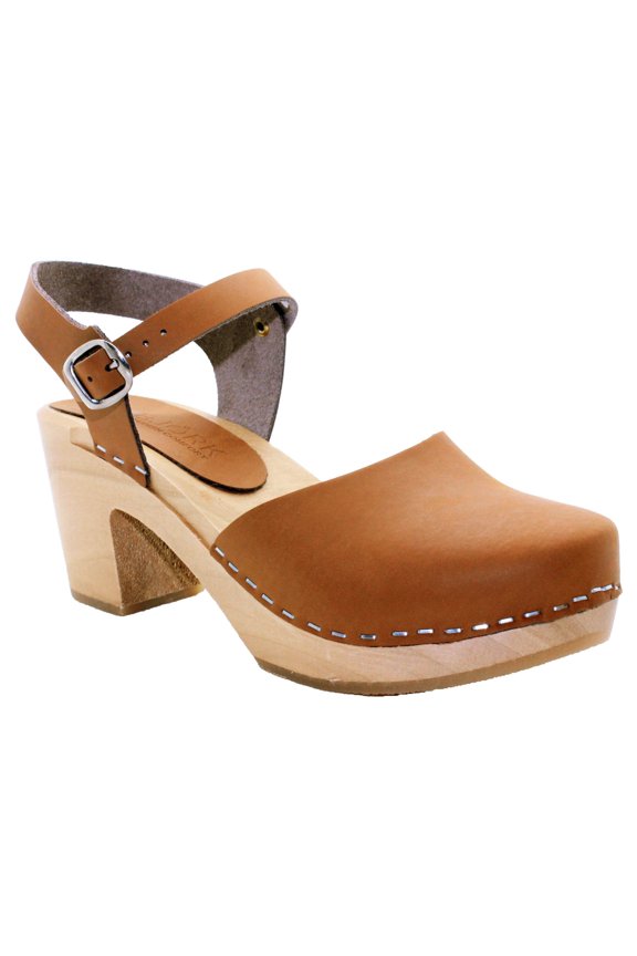 MARGARETA Swedish Wood Clog Sandals in Oiled Leather