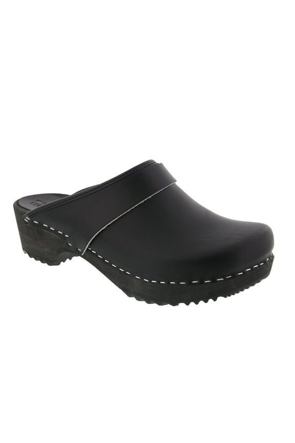 BJORK Maja Open Back Wood Leather Clogs (Black/Black - EU38)