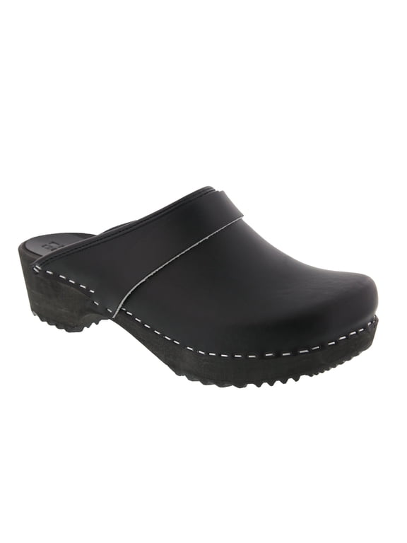 BJORK Maja Open Back Wood Leather Clogs (Black/Black - EU39)
