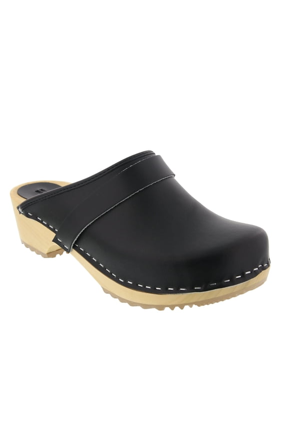 BJORK Maja Open Back Wood Leather Clogs (Black - EU37)