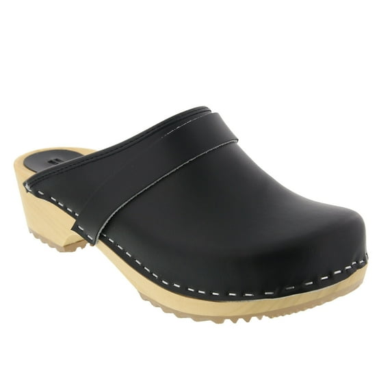 BJORK Maja Open Back Wood Leather Clogs (Black - EU42)