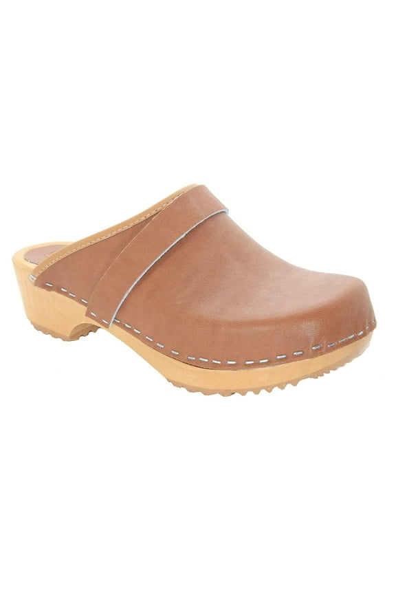 BJORK Maja Open Back Wood Leather Clogs (Brown - EU37)