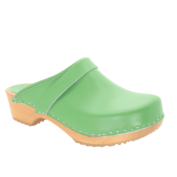 BJORK Maja Open Back Wood Leather Clogs (Green - EU38)