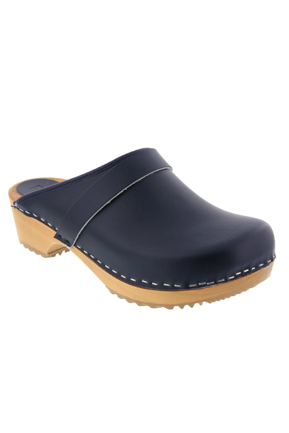 BJORK Maja Open Back Wood Leather Clogs (Navy - EU37)