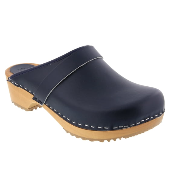 BJORK Maja Open Back Wood Leather Clogs (Navy - EU39)