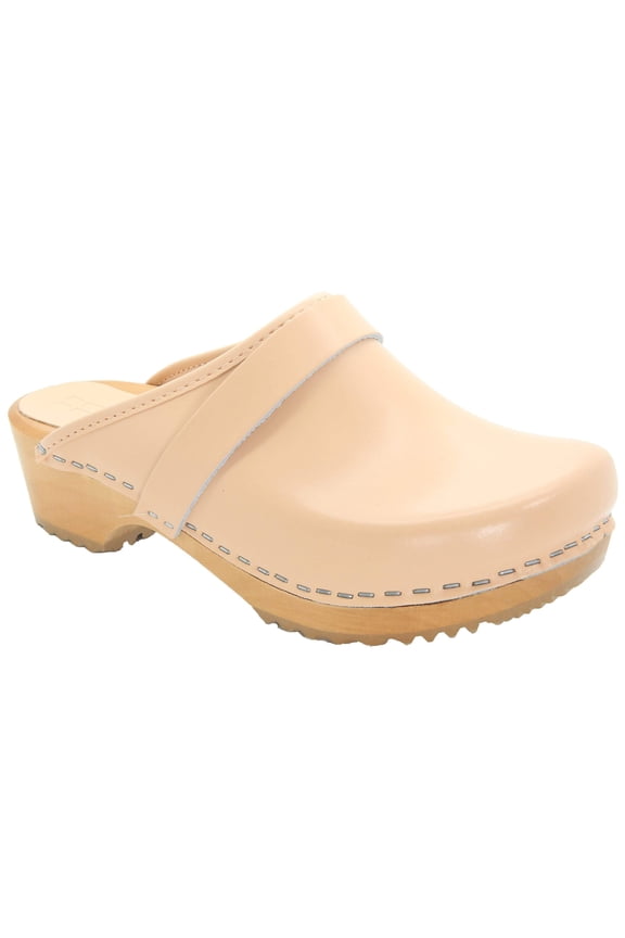 BJORK Maja Open Back Wood Leather Clogs (Nude - EU42)