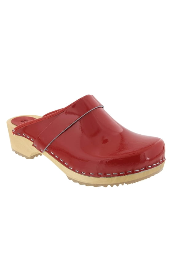 BJORK Maja Open Back Wood Leather Clogs (Red Patent - EU38)