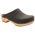 thumbnail image 1 of BJORK Maja Wood Open Back Brown Oiled Leather Clogs, 1 of 8