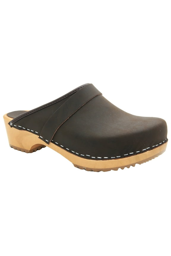 Maja Wood Open Back Brown Oiled Leather Clogs