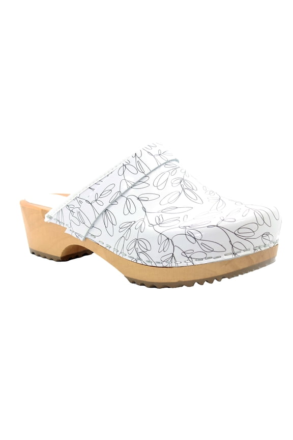 BJORK Maja Wood Printed Leather Clogs (Stencil - EU40)