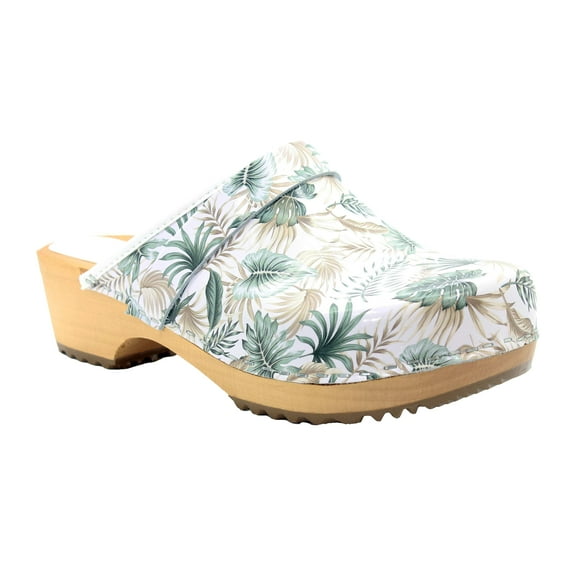 BJORK Maja Wood Printed Leather Clogs (Tropical - EU36)