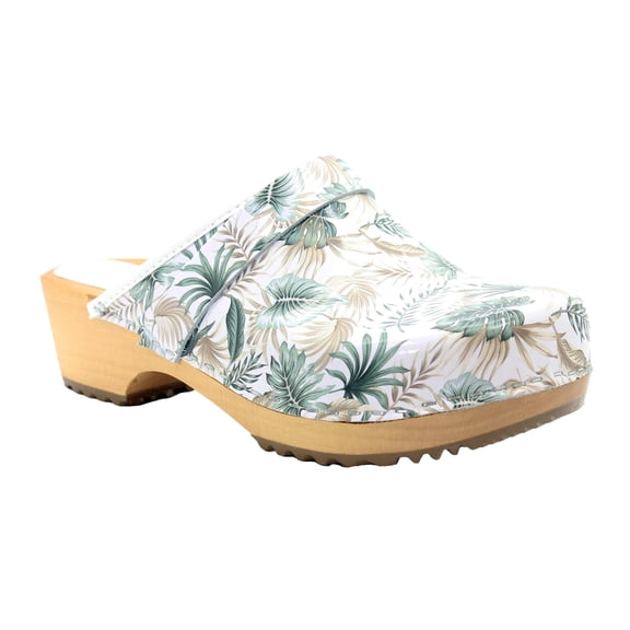 BJORK Maja Wood Printed Leather Clogs (Tropical - EU42)