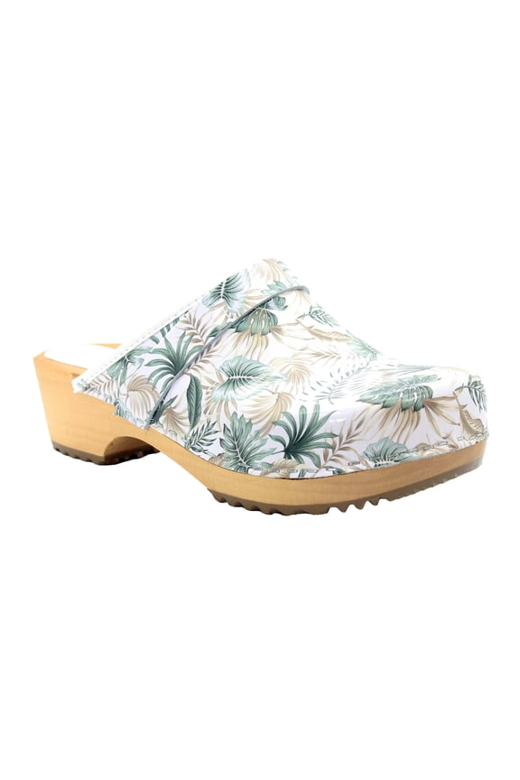 BJORK Maja Wood Printed Leather Clogs (Tropical - EU42)