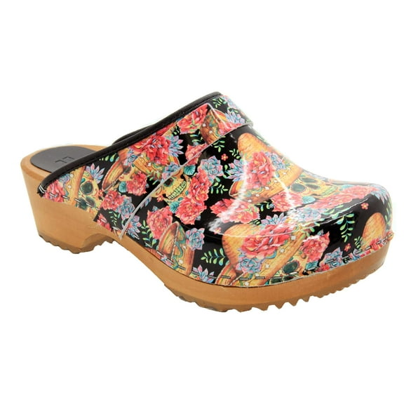BJORK Maja Wood Printed Leather Clogs (Vera - EU36)